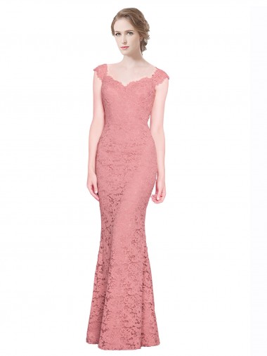 Cheap Sweetheart Mermaid Long Lace Prom Dress with Wide Straps