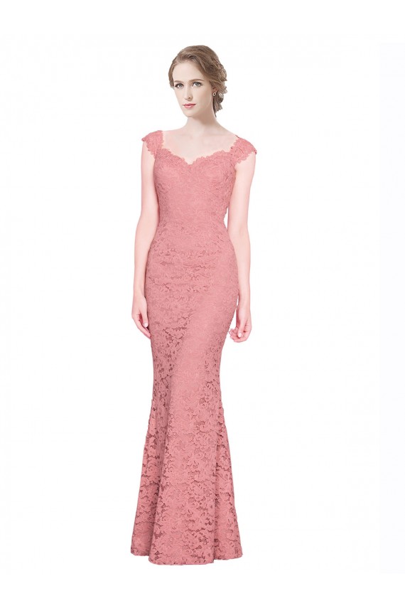 Cheap Sweetheart Mermaid Long Lace Prom Dress with Wide Straps