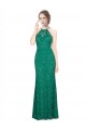Cheap High Illusion Halter Neck Long Lace Prom Dress
