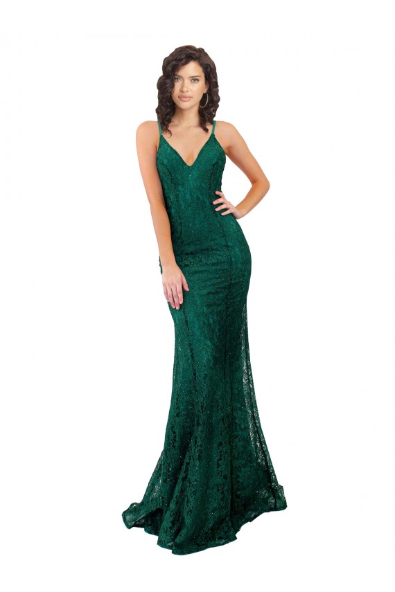 Cheap Black Tie Sleek Fishtail Shaped Long Lace Prom Dress