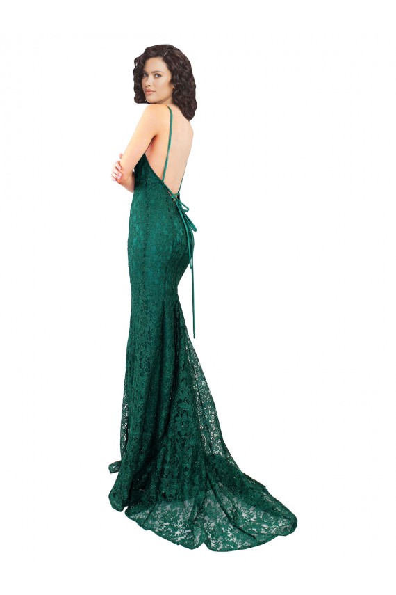 Cheap Black Tie Sleek Fishtail Shaped Long Lace Prom Dress