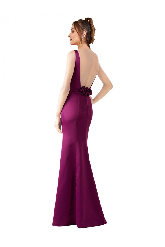 Cheap Fitted Sexy Open Back Satin Prom Dress with Floral Details