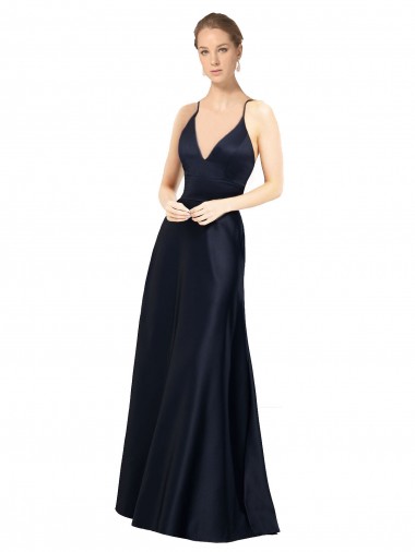 Cheap Sexy Satin Prom Dress with Deep V-Neckline and Strappy Back