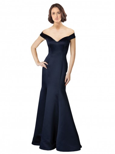 Cheap Fit and Flare Satin Prom Dress with Off the Shoulder Neckline