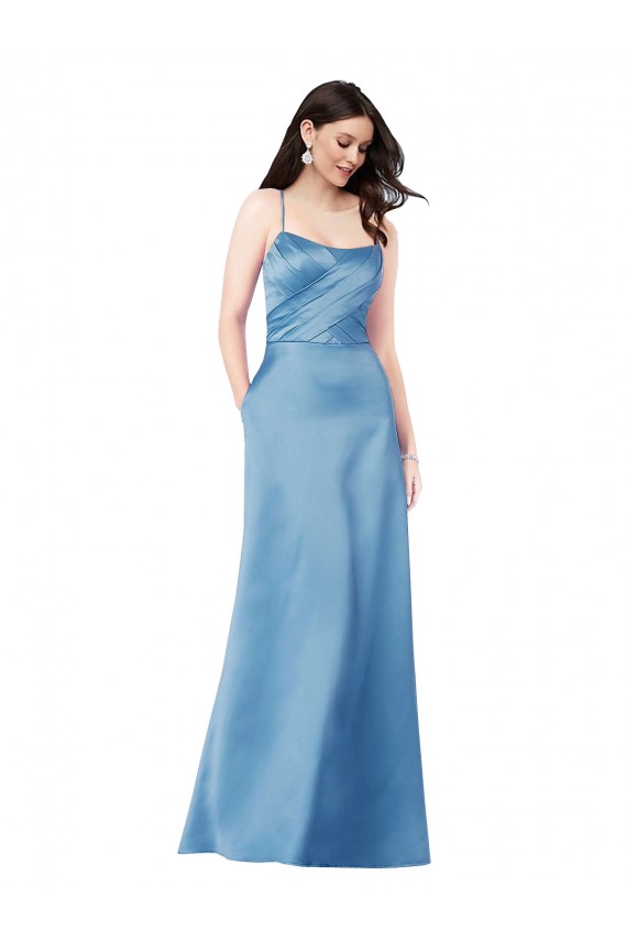 Cheap Crossing Strap Back Pleated Bodice Long Satin Prom Dress