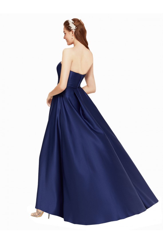 Cheap High Low Strapless Satin Prom Dress with Pockets
