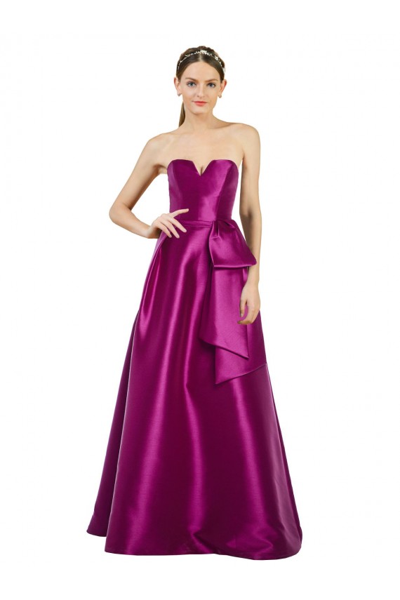 Cheap Sleeveless V-Neck Long Satin Prom Dress with Bow Waist