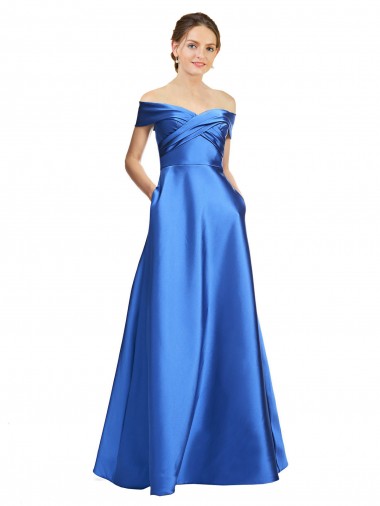 Cheap Sleeveless Off the Shoulder Ball Gown Satin Prom Dress