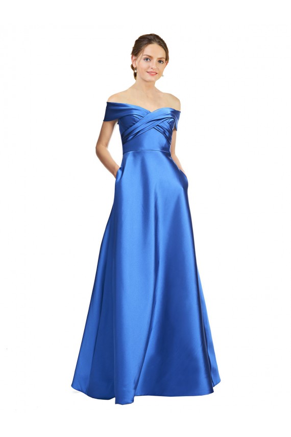 Cheap Sleeveless Off the Shoulder Ball Gown Satin Prom Dress