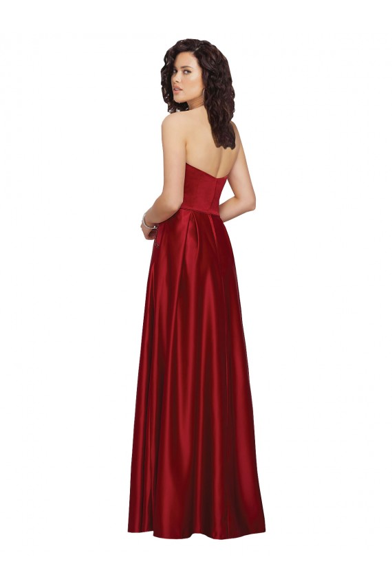Cheap Strapless Satin Prom Dress with Beaded Pocket and Soft Pleating