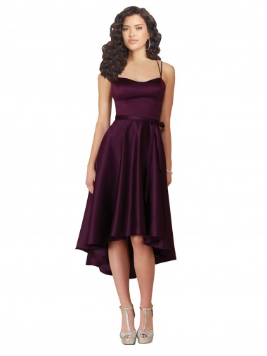 Cheap Elegant High Low Satin Prom Dress with Criss Cross Back