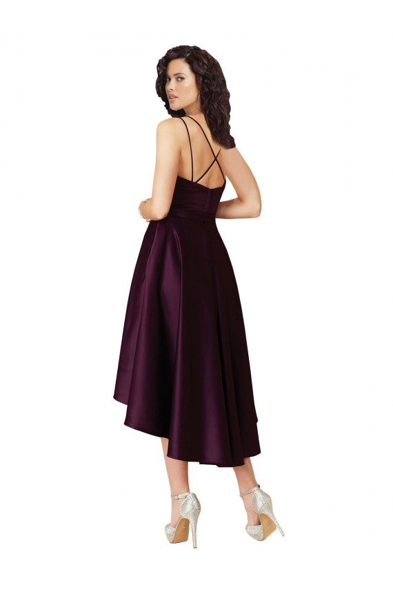 Cheap Elegant High Low Satin Prom Dress with Criss Cross Back