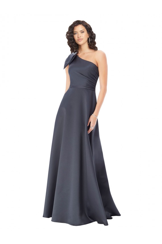 Cheap Rouched One Shoulder Floor Length Satin Prom Dress with Bow