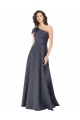 Cheap Rouched One Shoulder Floor Length Satin Prom Dress with Bow