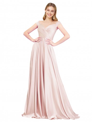 Cheap A-Line Off the Shoulder Sweetheart Satin Prom Dress