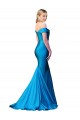 Cheap Off the Shoulder Long Chapel Train Satin Prom Dress