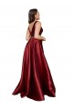 Cheap Sleeveless Deep V-Neck A-Line Satin Prom Dress with Pockets