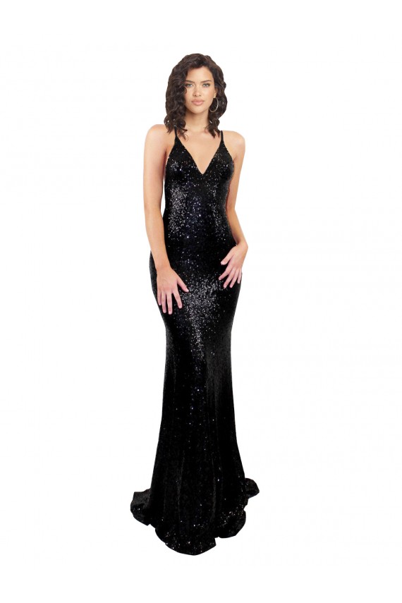 Cheap Sleek Fishtail Shaped Open Back Sequin Prom Dress