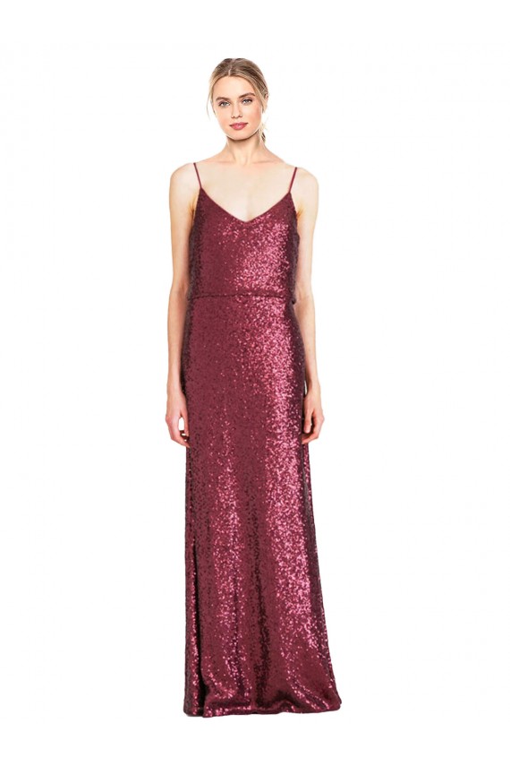 Cheap High Neck Halter Long Slim Sequin Prom Dress with V-Neck and Blouson Bodice