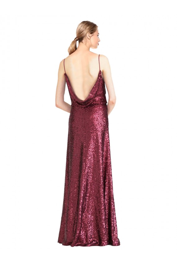 Cheap High Neck Halter Long Slim Sequin Prom Dress with V-Neck and Blouson Bodice