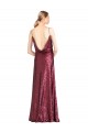 Cheap High Neck Halter Long Slim Sequin Prom Dress with V-Neck and Blouson Bodice