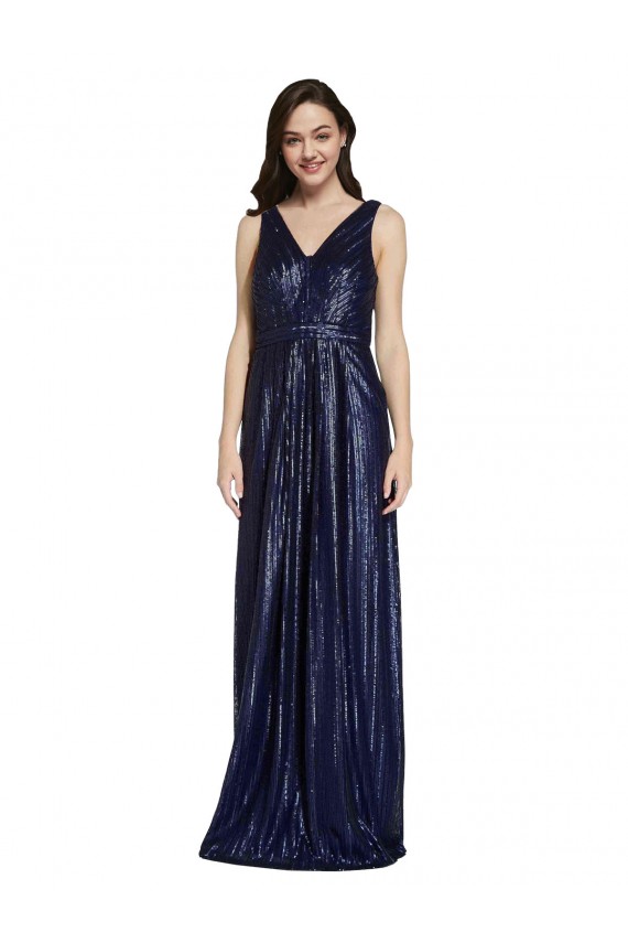Cheap Long V-Neck Sparking Sequin Prom Dress with Low V-Back