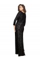 Cheap Deep V-Neckline Full Back Long Sleeves Sparkling Sequin Prom Dress with High Slit
