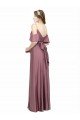 Cheap Draped Cold Shoulder Sleeves Long Silky Satin Prom Dress with Slit and Tie Back