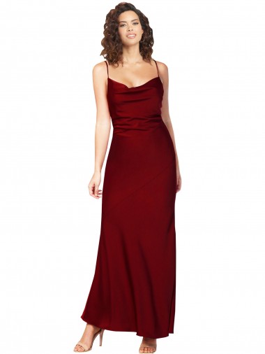 Cheap Cowl Neck Low Back Silky Satin Prom Dress with Thin Back Straps
