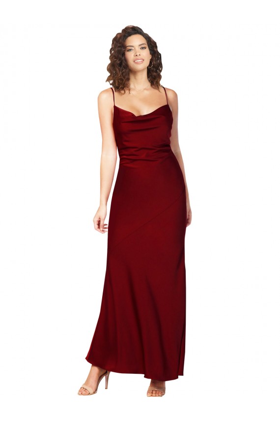 Cheap Cowl Neck Low Back Silky Satin Prom Dress with Thin Back Straps