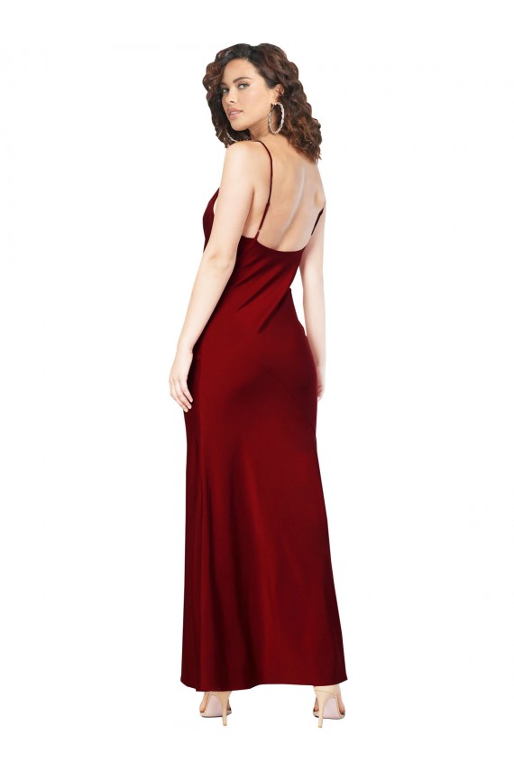 Cheap Cowl Neck Low Back Silky Satin Prom Dress with Thin Back Straps