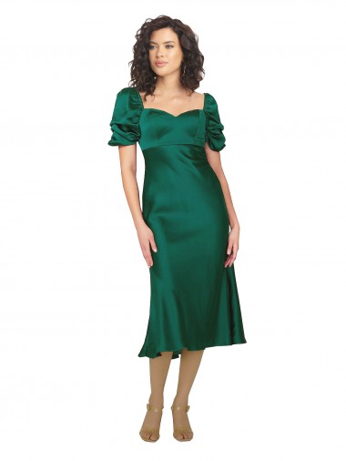 Cheap Ruched Sleeve Silky Satin Prom Dress