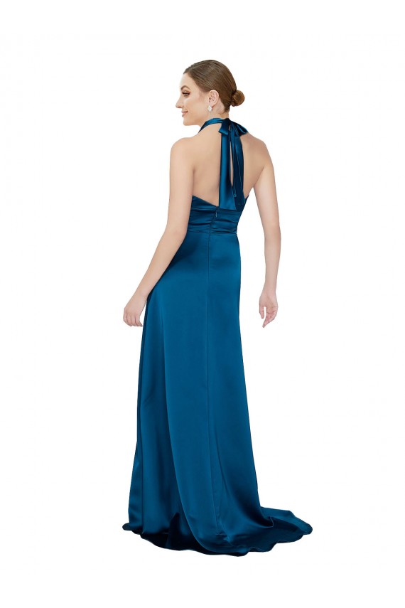 Cheap Halter Neck Silky Satin Prom Dress