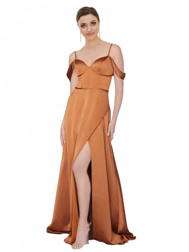 Cheap Silky Satin Prom Dress with Bustier Bodice