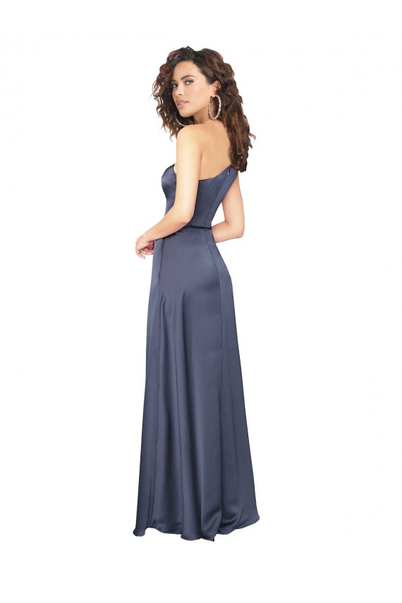 Cheap Draped Silky Satin Prom Dress with Tied Waist