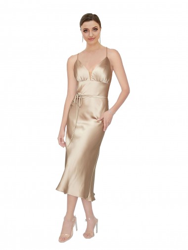 Cheap Empire Waist Silky Satin Midi Length Cocktail Dress / Prom Dress