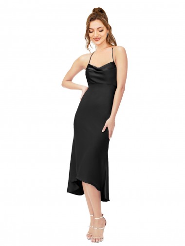 Cheap High Low Silky Satin Cowl Neck Midi Length Cocktail Prom Dress / Homecoming Dress