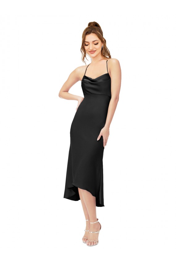Cheap High Low Silky Satin Cowl Neck Midi Length Cocktail Prom Dress / Homecoming Dress