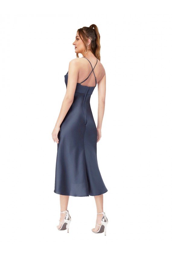 Cheap High Low Silky Satin Cowl Neck Midi Length Cocktail Prom Dress / Homecoming Dress