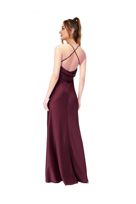Cheap Cowl Back V-Neck Silky Satin Prom Dress