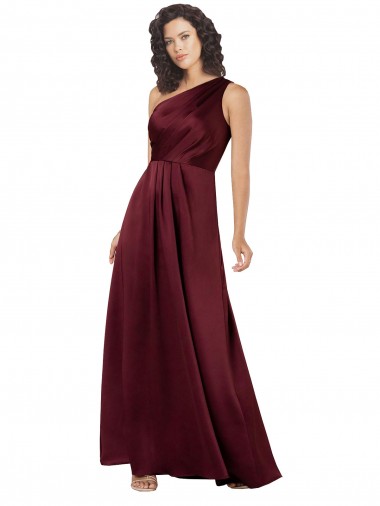 Cheap One Shoulder Silky Satin Prom Dress with Subtle Pleats