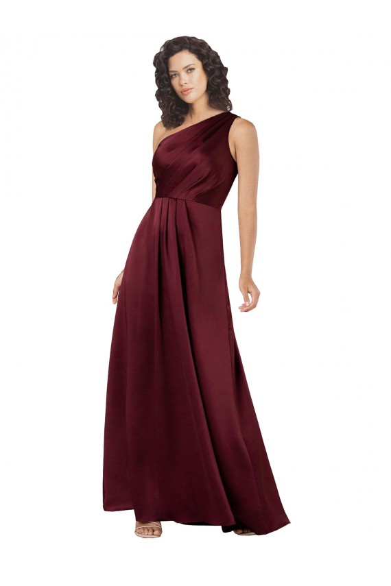 Cheap One Shoulder Silky Satin Prom Dress with Subtle Pleats