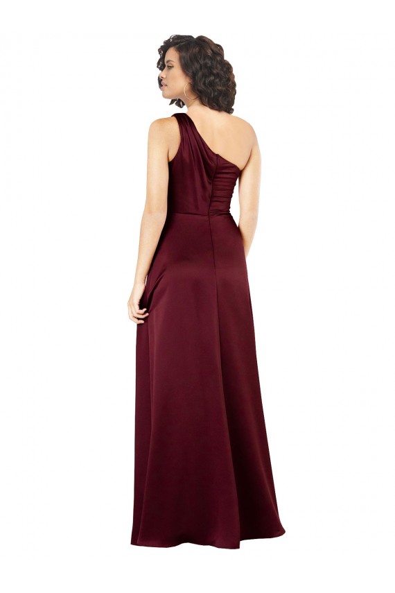 Cheap One Shoulder Silky Satin Prom Dress with Subtle Pleats