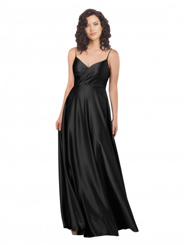 Cheap Full Length V-Neckline Silky Satin Prom Dress with Full Skirt