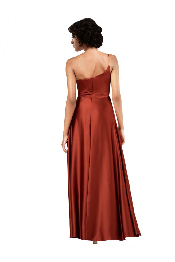Cheap Sophisticated One Shoulder Silky Satin Prom Dress with Full Skirt