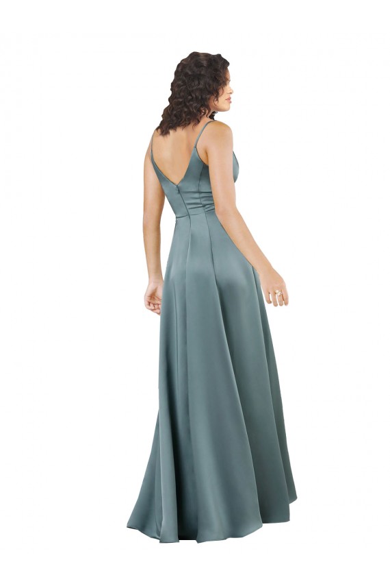Cheap Silky Satin Floor-Length Long Prom Dress with V-Neckline