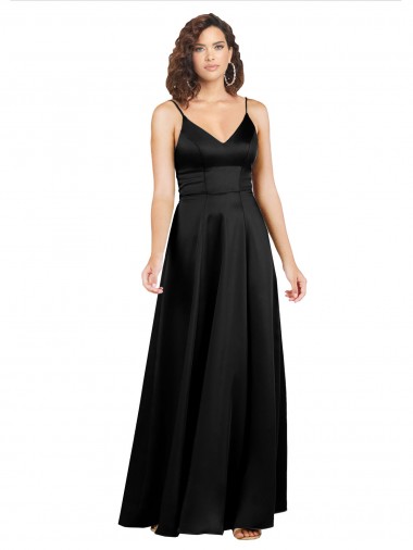 Cheap Silky Satin Floor-Length Long Prom Dress with V-Neckline