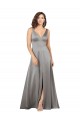 Cheap Plunging V-Neckline Long A-Line Silky Satin Prom Dress