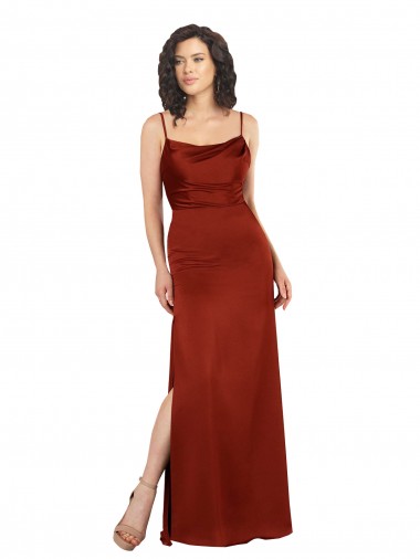 Cheap Floor-Length Silky Satin Prom Dress with Skirt Slit