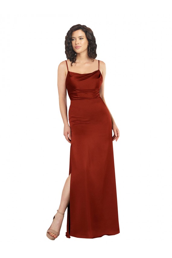 Cheap Floor-Length Silky Satin Prom Dress with Skirt Slit